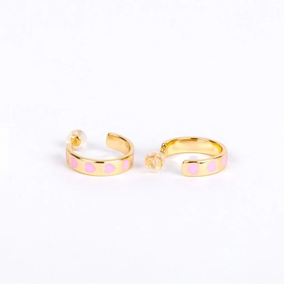 NEW IN BOX Hey June “Painted Heart” Hoop Earrings with Pink Enamel Hearts - Picture 4 of 4